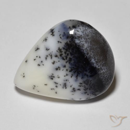 9.90ct Natürlicher Weiß mit Schwarz Dendritischer-Achat, Birnenform, Lichtundurchlässig