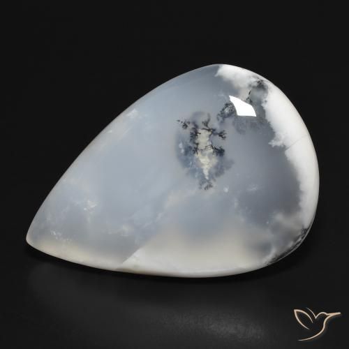 31.41ct Natürlicher Weiß mit Schwarz Dendritischer-Achat, Birnenform, Lichtdurchlässig