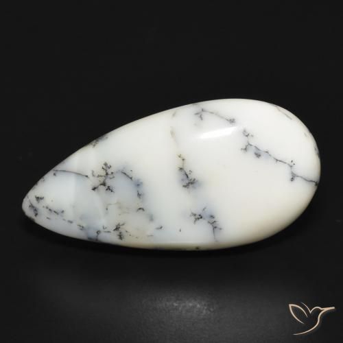 11.14ct Natürlicher Weiß mit Schwarz Dendritischer-Achat, Birnenform, Lichtundurchlässig