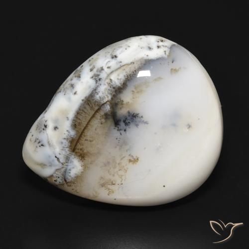 24.75ct Natürlicher Weiß mit Schwarz Dendritischer-Achat, Birnenform, Lichtundurchlässig