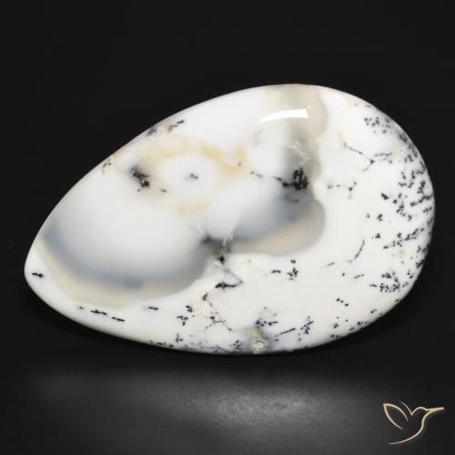 37.20ct Natürlicher Weiß mit Schwarz Dendritischer-Achat, Birnenform, Lichtundurchlässig