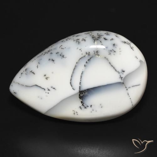 32.78ct Natürlicher Weiß mit Schwarz Dendritischer-Achat, Birnenform, Lichtundurchlässig