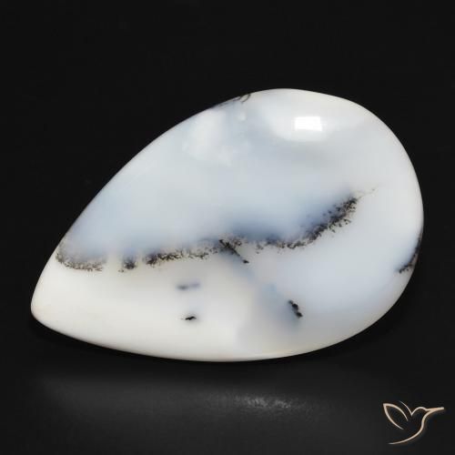 26.36ct Natürlicher Weiß mit Schwarz Dendritischer-Achat, Birnenform, Lichtundurchlässig