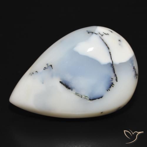 39.34ct Natürlicher Weiß mit Schwarz Dendritischer-Achat, Birnenform, Lichtundurchlässig