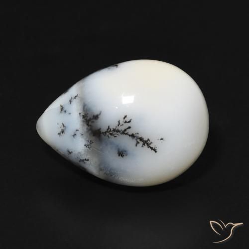 4.99ct Natürlicher Weiß mit Schwarz Dendritischer-Achat, Birnenform, Lichtundurchlässig