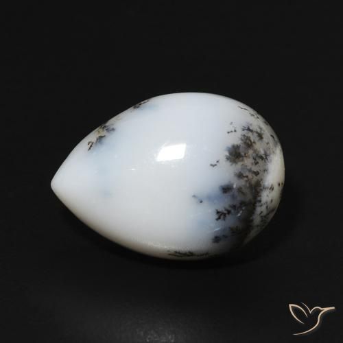 5.58ct Natürlicher Weiß mit Schwarz Dendritischer-Achat, Birnenform, Lichtundurchlässig