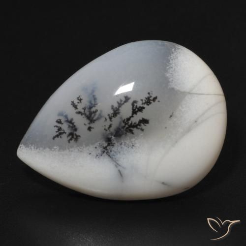 11.07ct Natürlicher Weiß mit Schwarz Dendritischer-Achat, Birnenform, Lichtundurchlässig