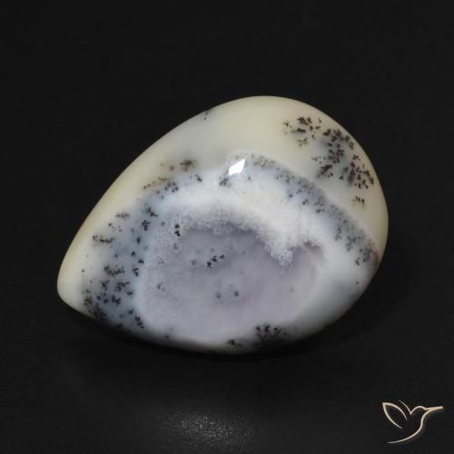 6.75ct Natürlicher Weiß mit Schwarz Dendritischer-Achat, Birnenform, Lichtundurchlässig