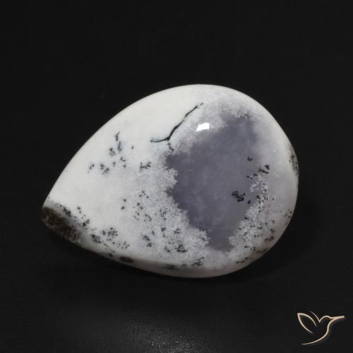 7.82ct Natürlicher Weiß mit Schwarz Dendritischer-Achat, Birnenform, Lichtundurchlässig