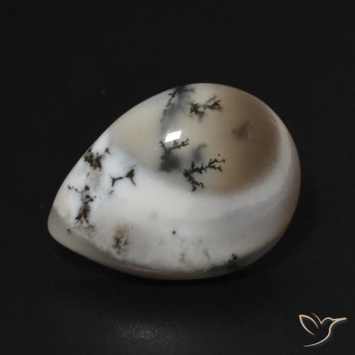 7.15ct Natürlicher Weiß mit Schwarz Dendritischer-Achat, Birnenform, Lichtundurchlässig