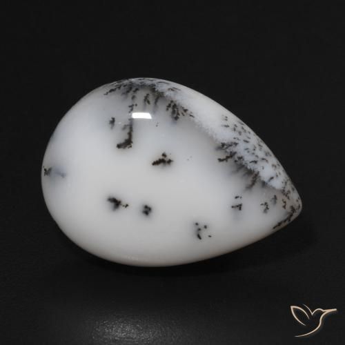 9.52ct Natürlicher Weiß mit Schwarz Dendritischer-Achat, Birnenform, Lichtundurchlässig