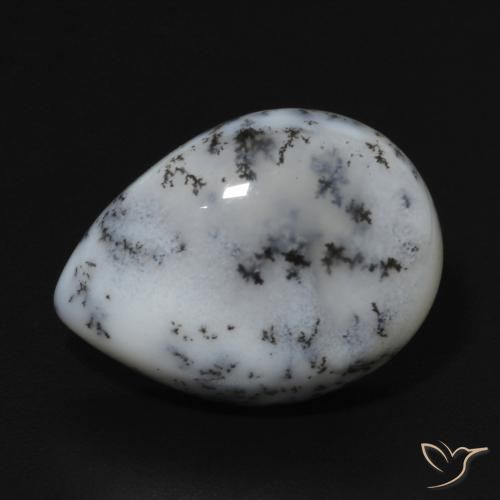 6.84ct Natürlicher Weiß mit Schwarz Dendritischer-Achat, Birnenform, Lichtundurchlässig