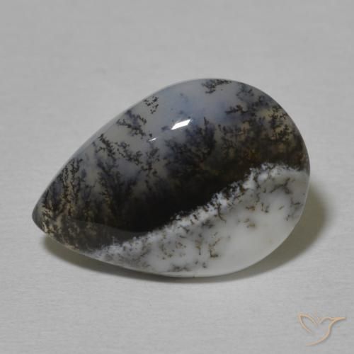 5.41ct Natürlicher Weiß mit Schwarz Dendritischer-Achat, Birnenform, Lichtundurchlässig