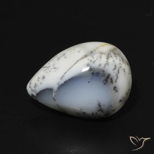 3.22ct Natürlicher Weiß mit Schwarz Dendritischer-Achat, Birnenform, Lichtundurchlässig