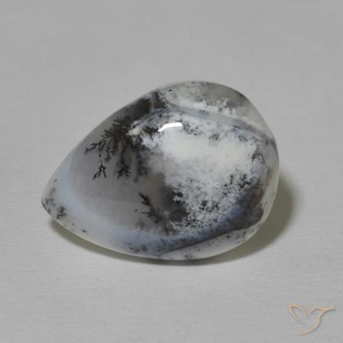 8.42ct Natürlicher Weiß mit Schwarz Dendritischer-Achat, Birnenform, Lichtundurchlässig
