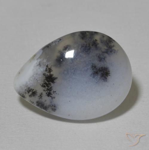 9.20ct Natürlicher Weiß mit Schwarz Dendritischer-Achat, Birnenform, Lichtundurchlässig