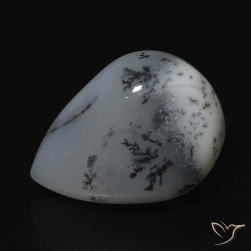 9.52ct Natürlicher Weiß mit Schwarz Dendritischer-Achat, Birnenform, Lichtundurchlässig