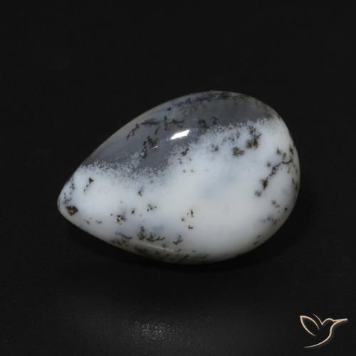 3.07ct Natürlicher Weiß mit Schwarz Dendritischer-Achat, Birnenform, Lichtundurchlässig