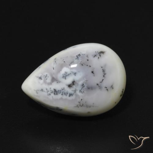 2.90ct Natürlicher Weiß mit Schwarz Dendritischer-Achat, Birnenform, Lichtundurchlässig