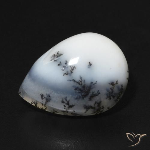 5.00ct Natürlicher Weiß mit Schwarz Dendritischer-Achat, Birnenform, Lichtundurchlässig