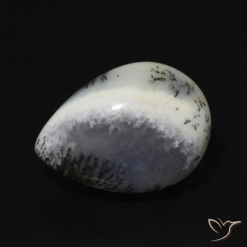 4.92ct Natürlicher Weiß mit Schwarz Dendritischer-Achat, Birnenform, Lichtundurchlässig