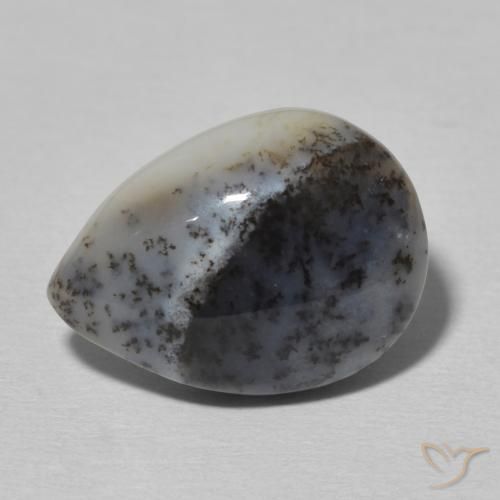 6.34ct Natürlicher Weiß mit Schwarz Dendritischer-Achat, Birnenform, Lichtundurchlässig