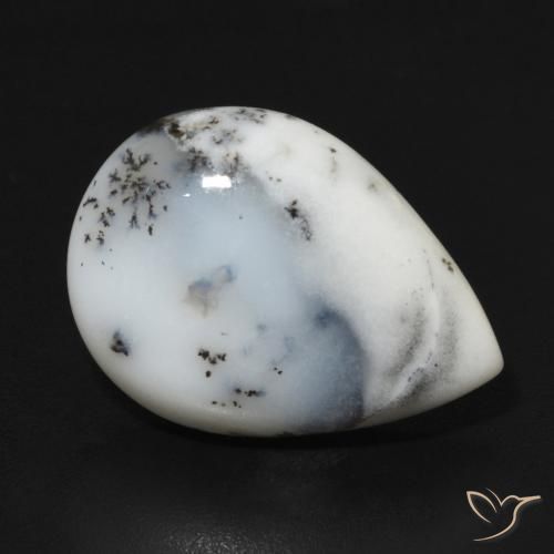 9.19ct Natürlicher Weiß mit Schwarz Dendritischer-Achat, Birnenform, Lichtundurchlässig