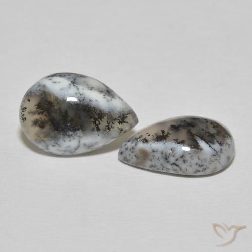8.57 ct natürliche Weiß mit Schwarz Dendritischer-Achat-Edelsteine, Birnenform, Lichtundurchlässig