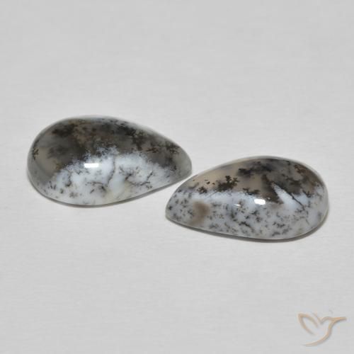 8.57 ct natürliche Weiß mit Schwarz Dendritischer-Achat-Edelsteine, Birnenform, Lichtundurchlässig