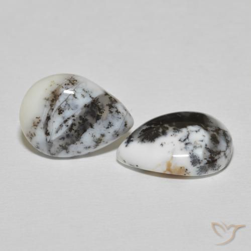 7.78 ct natürliche Weiß mit Schwarz Dendritischer-Achat-Edelsteine, Birnenform, Lichtundurchlässig