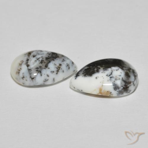 7.78 ct natürliche Weiß mit Schwarz Dendritischer-Achat-Edelsteine, Birnenform, Lichtundurchlässig