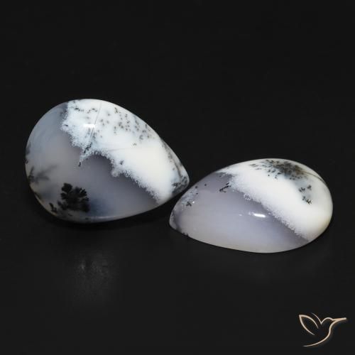 13.40 ct natürliche Weiß mit Schwarz Dendritischer-Achat-Edelsteine, Birnenform, Lichtundurchlässig