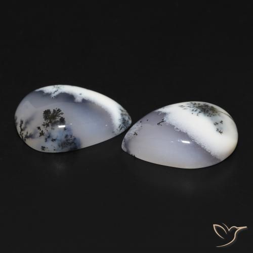 13.40 ct natürliche Weiß mit Schwarz Dendritischer-Achat-Edelsteine, Birnenform, Lichtundurchlässig