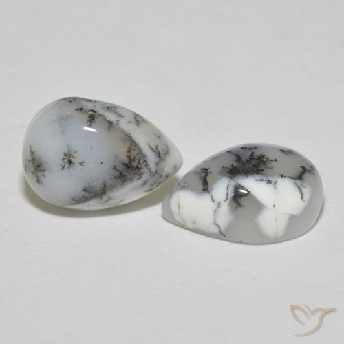 10.81 ct natürliche Weiß mit Schwarz Dendritischer-Achat-Edelsteine, Birnenform, Lichtundurchlässig