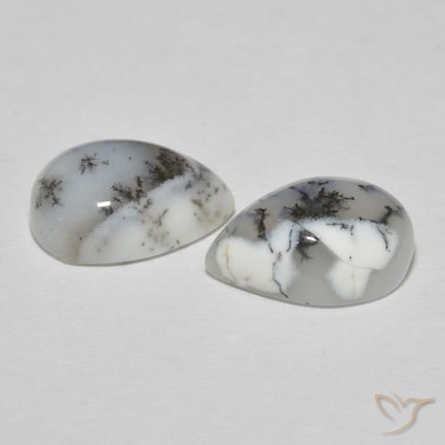 10.81 ct natürliche Weiß mit Schwarz Dendritischer-Achat-Edelsteine, Birnenform, Lichtundurchlässig