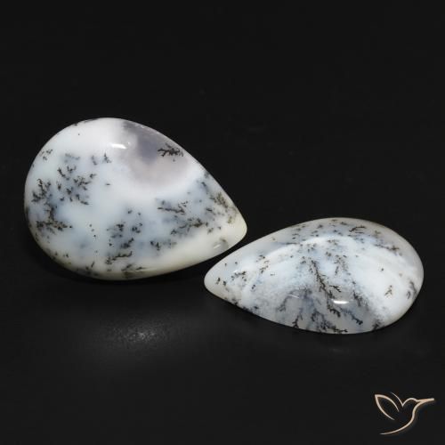 11.51 ct natürliche Weiß mit Schwarz Dendritischer-Achat-Edelsteine, Birnenform, Lichtundurchlässig