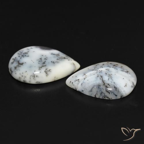 11.51 ct natürliche Weiß mit Schwarz Dendritischer-Achat-Edelsteine, Birnenform, Lichtundurchlässig