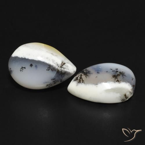 7.95 ct natürliche Weiß mit Schwarz Dendritischer-Achat-Edelsteine, Birnenform, Lichtundurchlässig