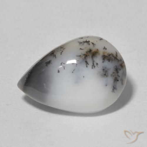 4.87ct Natürlicher Mehrfarbiges Weiß Dendritischer-Achat, Birnenform, Lichtundurchlässig