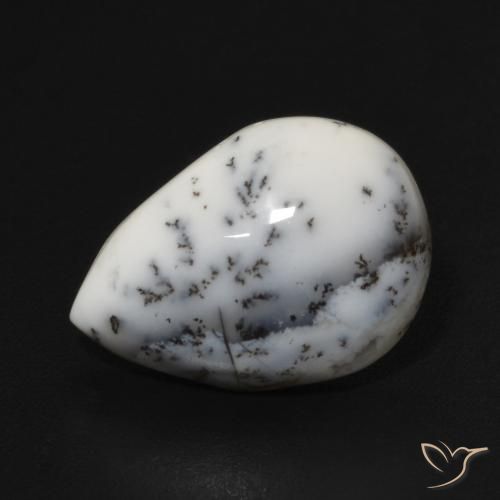 4.74ct Natürlicher Weiß mit Schwarz Dendritischer-Achat, Birnenform, Lichtundurchlässig
