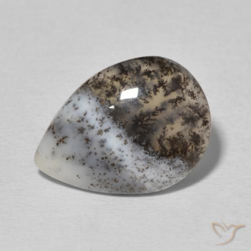 3.32ct Natürlicher Mehrfarbiges Weiß Dendritischer-Achat, Birnenform, Lichtundurchlässig