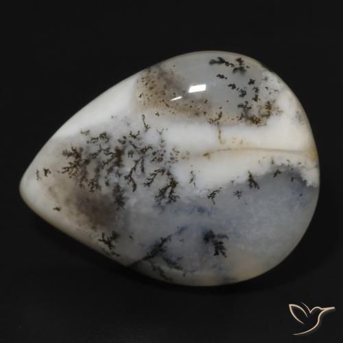11.49ct Natürlicher Mehrfarbiges Weiß Dendritischer-Achat, Birnenform, Lichtundurchlässig