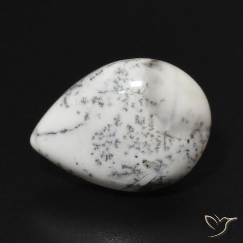 3.81ct Natürlicher Weiß mit Schwarz Dendritischer-Achat, Birnenform, Lichtundurchlässig