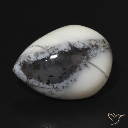 6.45ct Natürlicher Weiß mit Schwarz Dendritischer-Achat, Birnenform, Lichtundurchlässig