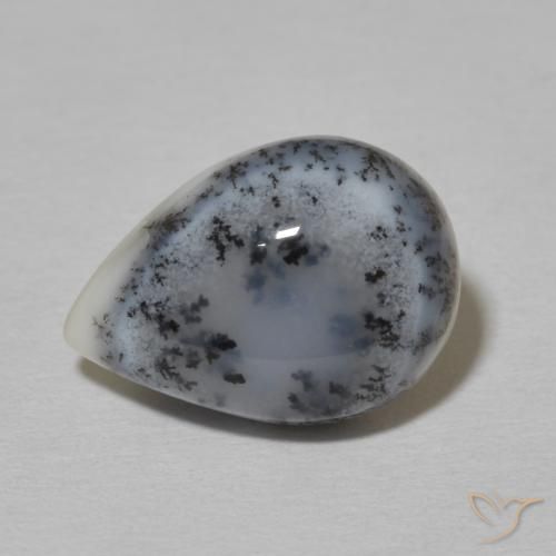 4.51ct Natürlicher Weiß mit Schwarz Dendritischer-Achat, Birnenform, Lichtundurchlässig