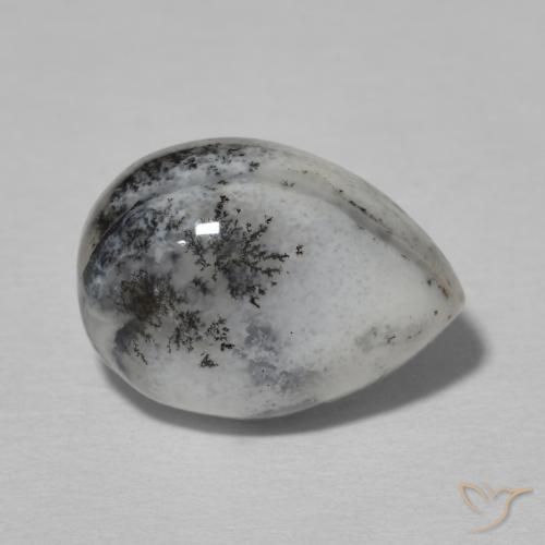 4.99ct Natürlicher Weiß mit Schwarz Dendritischer-Achat, Birnenform, Lichtundurchlässig