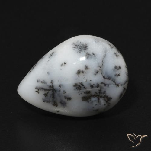 4.97ct Natürlicher Weiß mit Schwarz Dendritischer-Achat, Birnenform, Lichtundurchlässig