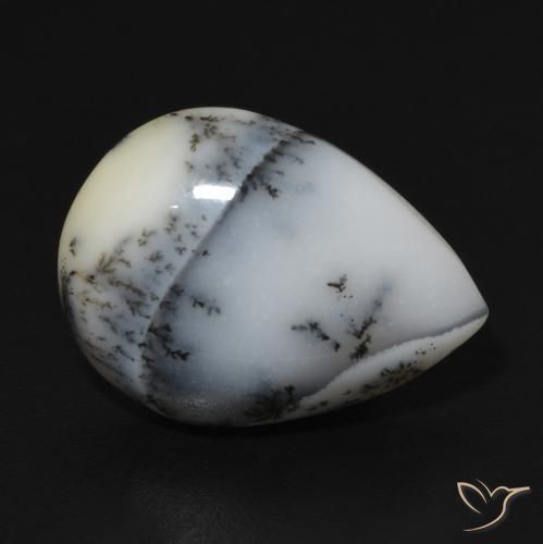7.64ct Natürlicher Weiß mit Schwarz Dendritischer-Achat, Birnenform, Lichtundurchlässig