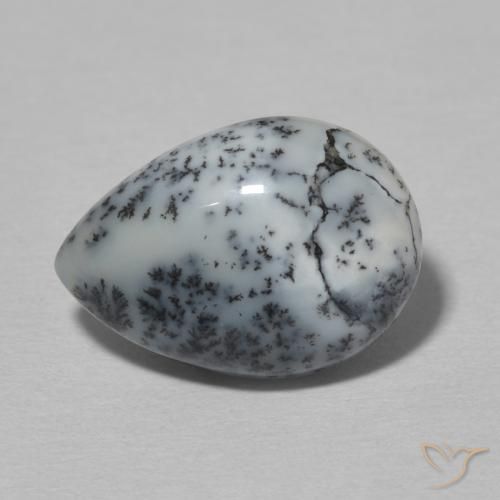 3.82ct Natürlicher Weiß mit Schwarz Dendritischer-Achat, Birnenform, Lichtundurchlässig
