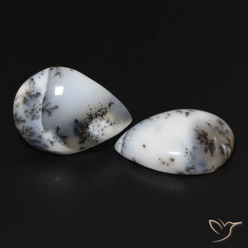 15.33 ct natürliche Weiß mit Schwarz Dendritischer-Achat-Edelsteine, Birnenform, Lichtundurchlässig